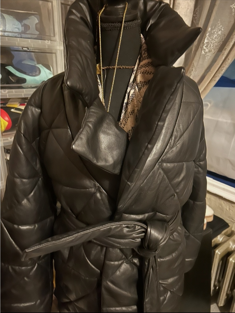 Quilted Belted Women’s Puffer Coat - Black